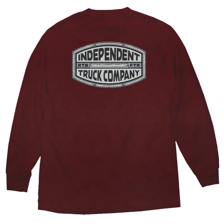 Independent ITC Curb Long Sleeve Mens T-Shirt - Burgundy - Image 2