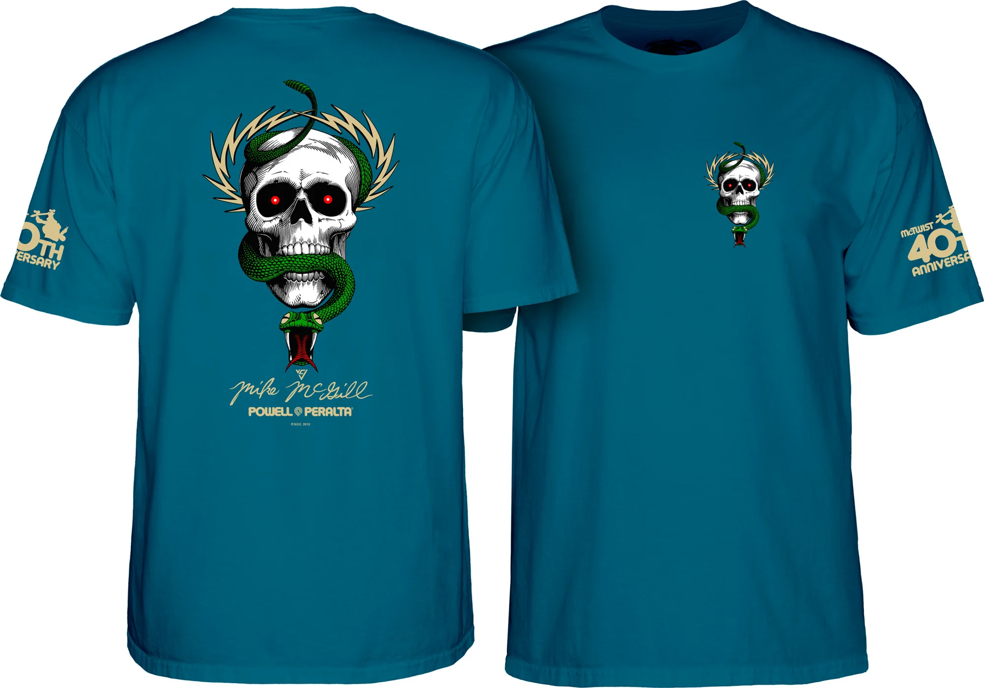 Powell Peralta McGill Skull and Snake 40th Anniversary T-shirt - Galapagos Blue - Image 2