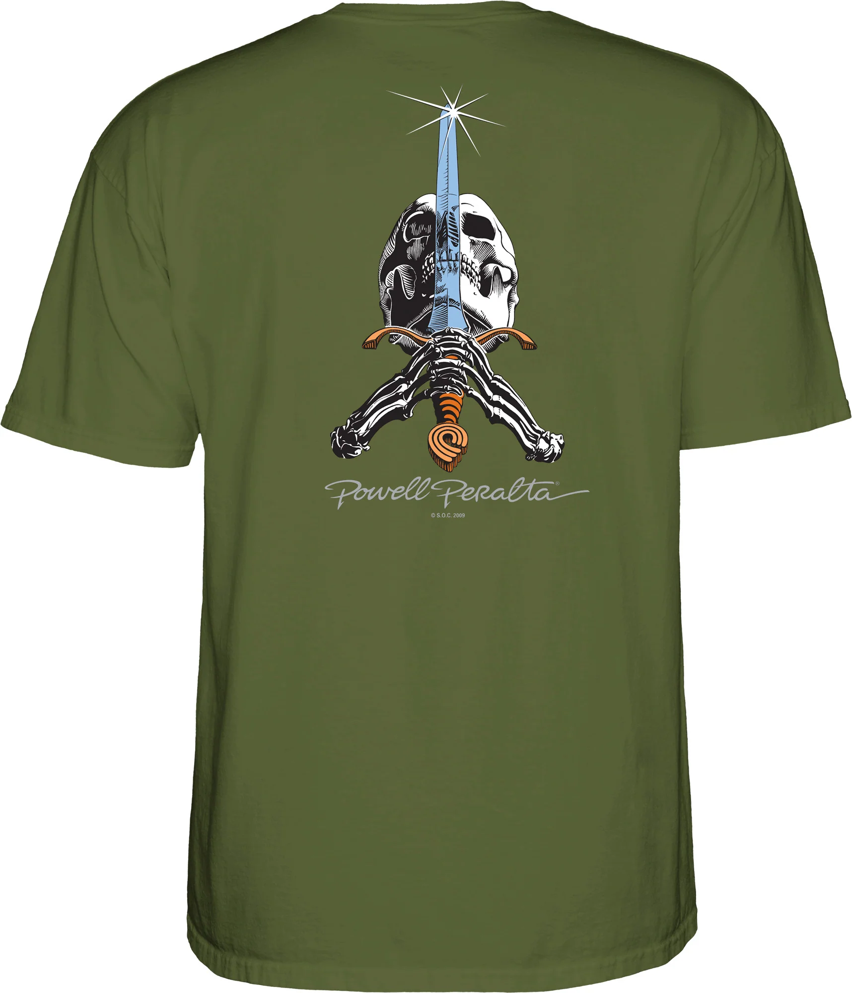 Powell Peralta Skull & Sword T-shirt - Military Green - Image 2