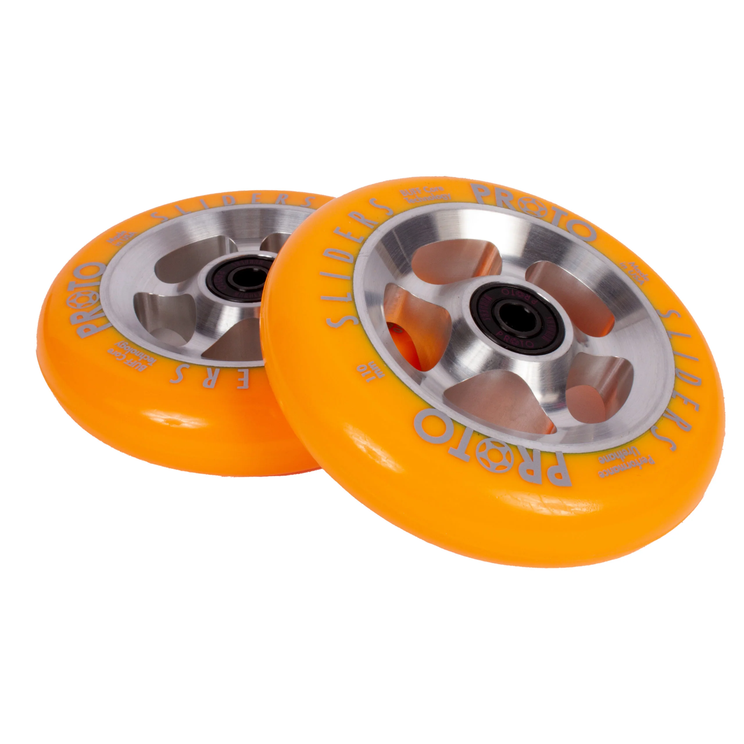 Proto StarBright Sliders Wheels 110mm - Neon Orange on Raw (Pair) - Image 2