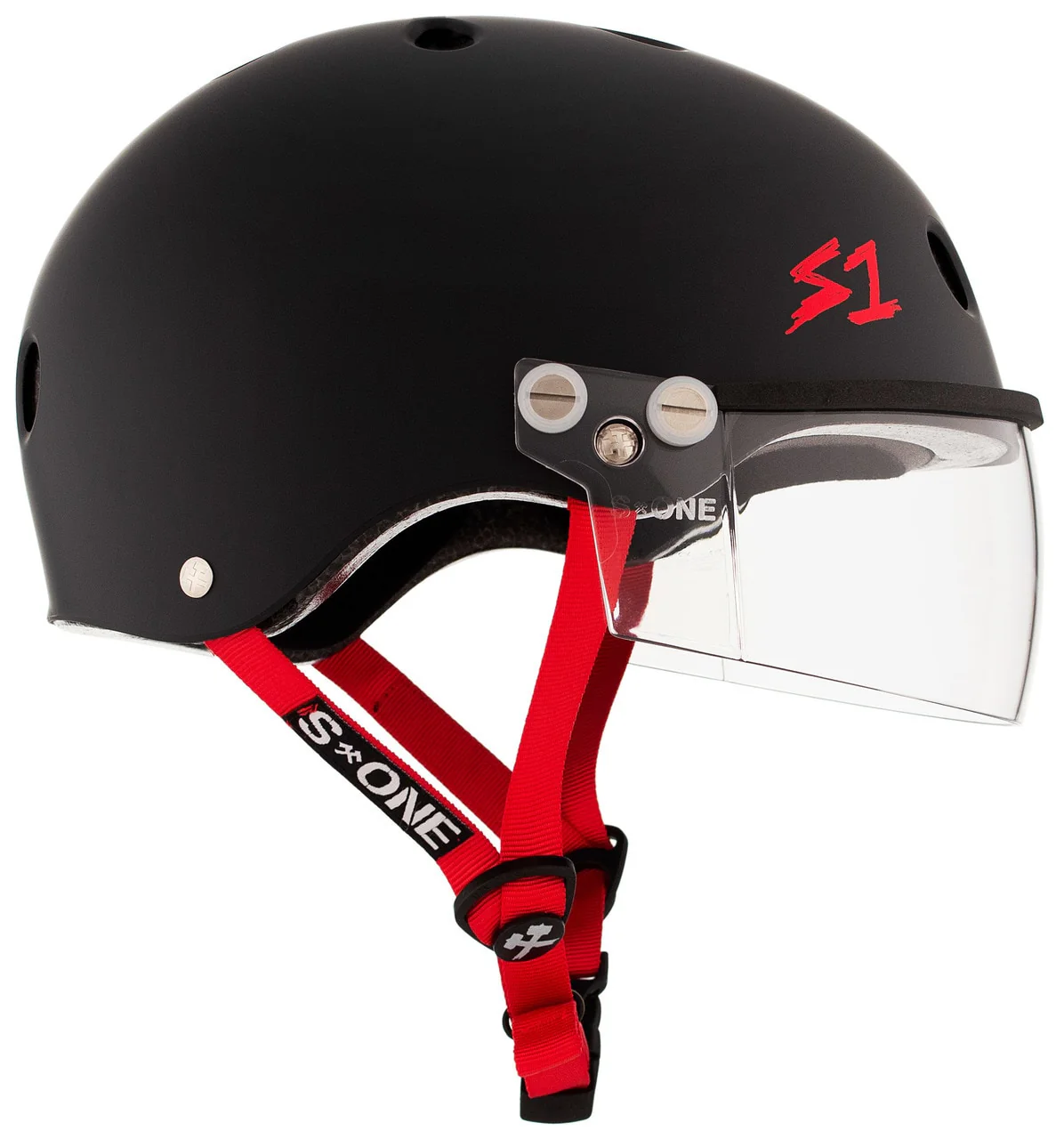 S1 Lifer Visor Gen 2 Helmet - Black Matte/Red Straps - Image 3