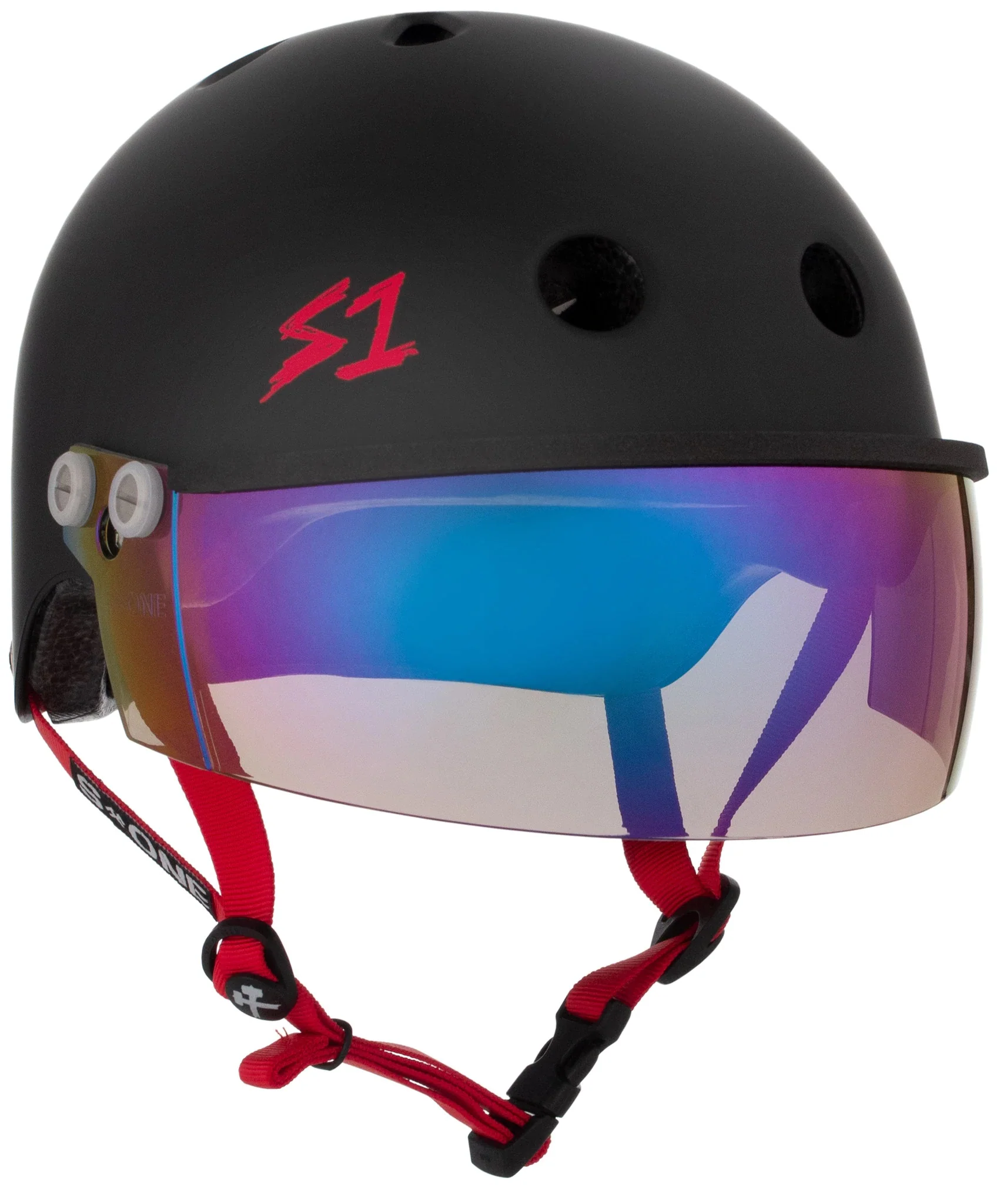 S1 Lifer Visor Gen 2 Helmet - Black Matte/Red Straps - Image 4