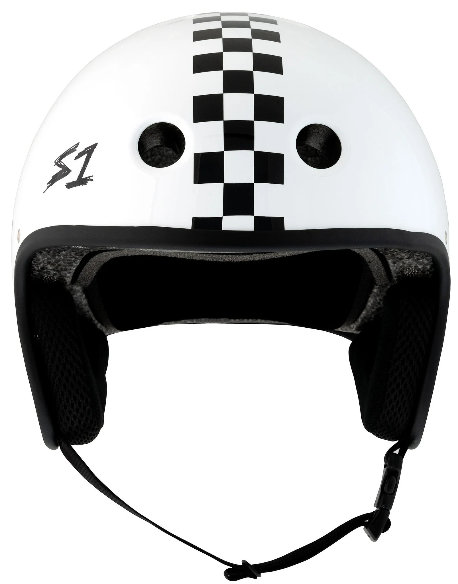 S1 Retro Lifer E-Helmet - White Gloss/Checkers - Image 3