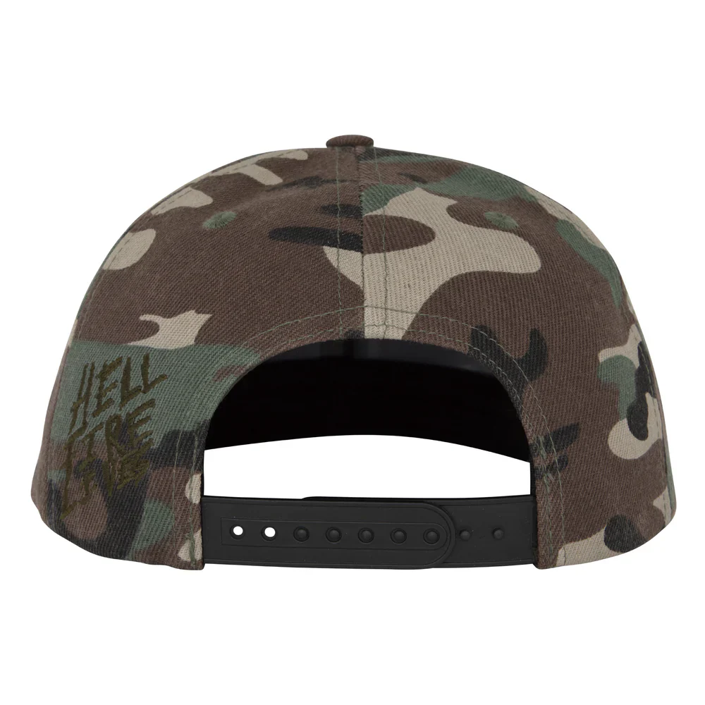 Santa Cruz x Stranger Things Hellfire Club Snapback Hat - Camo - Image 4