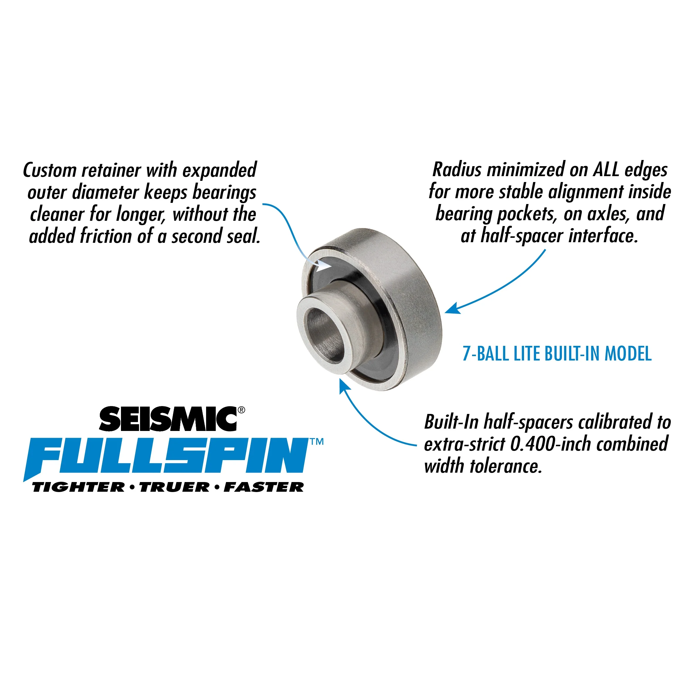 Seismic Fullspin 7-Ball LITE Built-In Bearings 8mm - Green (Set) - Image 2