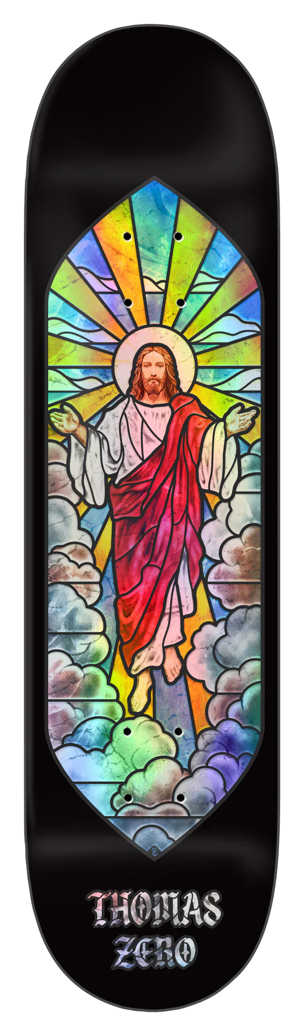 Zero Thomas Stained Glass Jesus Skateboard Deck - 8.25″ Black Dipped